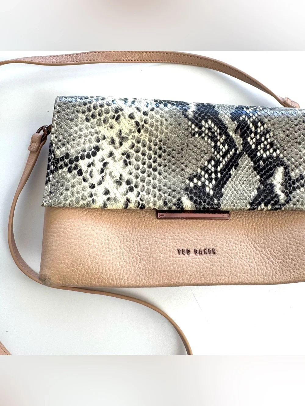 Ted Baker Alani Pink Leather Snakeskin Embossed Crossbody Shoulder Bag Glam Y2K